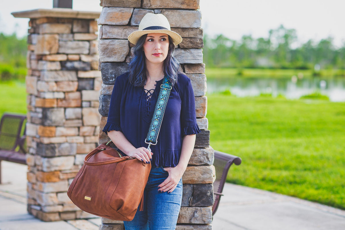 Blue Jacquard Woven Handbag Strap - Art Tributes