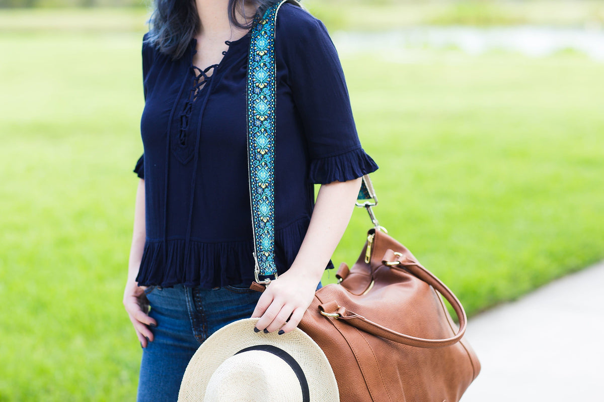 Blue Jacquard Woven Handbag Strap - Art Tributes