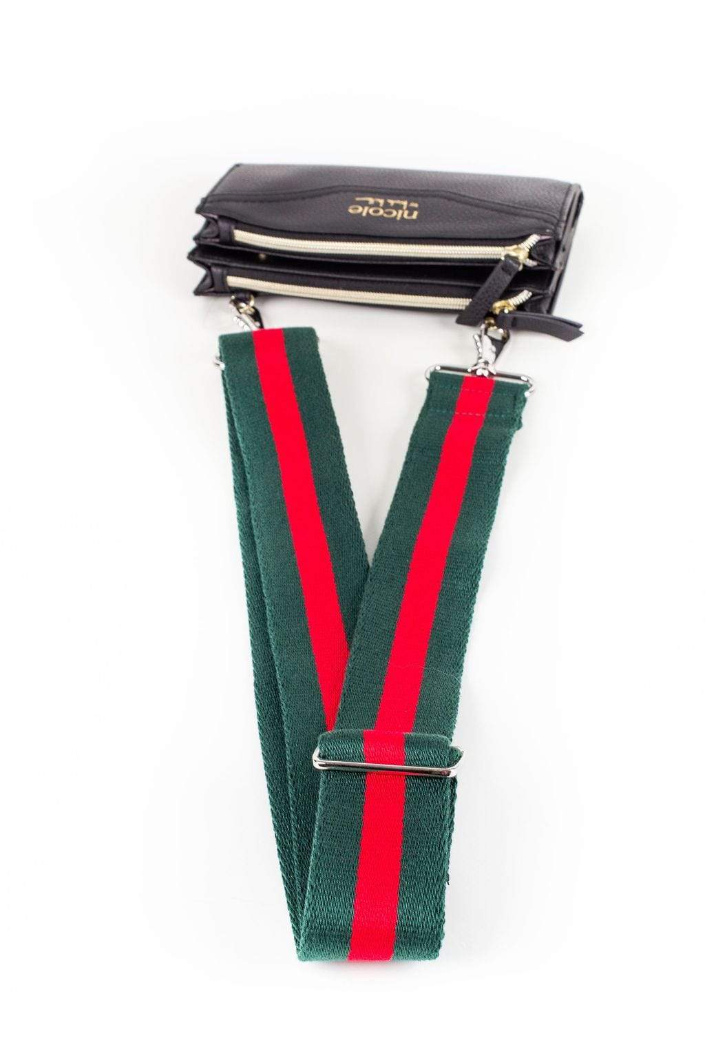 Gucci Style Red Green Handbag Strap - Silver Hardware