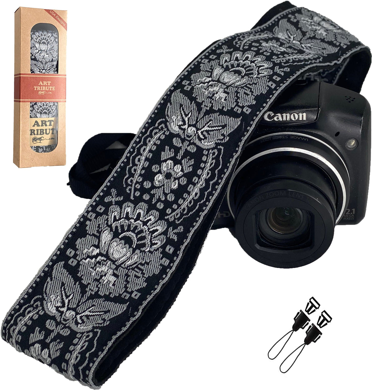 Silver Black Woven Camera Strap - Adjustable Classic , Best Gift for Photographers