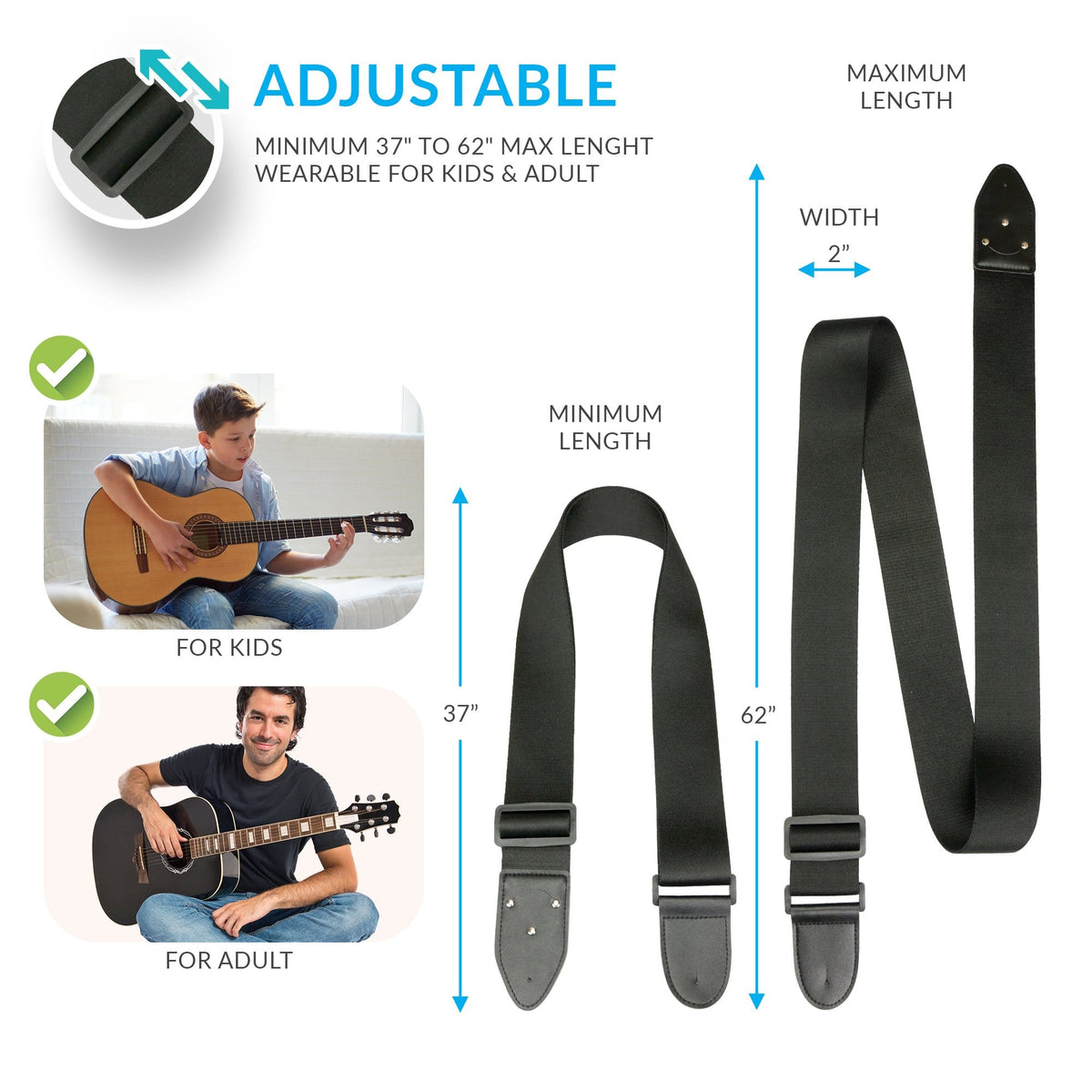 2 Guitar Straps Set - B&amp;W Guitar Strap + Black Guitar Strap - Art Tributes