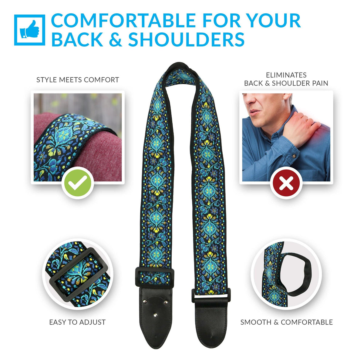 Comfortable Hootenanny Jacquard Guitar Strap - Art Tributes