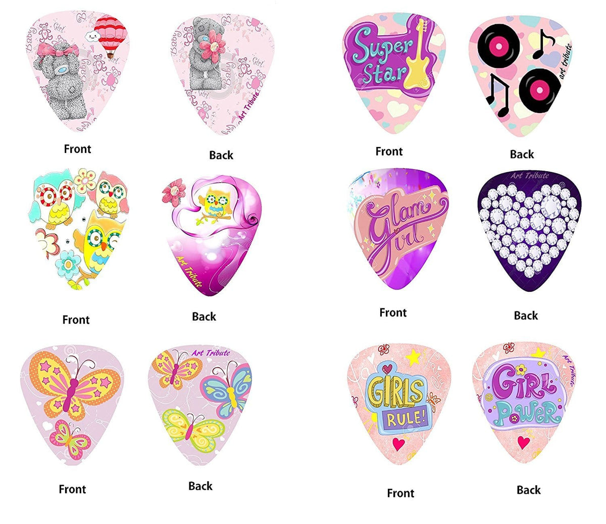 girly pinkish design for guitar picks