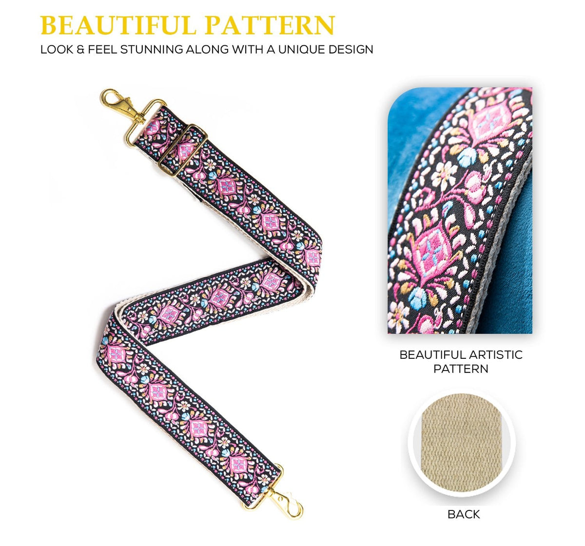 Pink Woven Bag Strap for Handbags- Guitar Style Straps Handbags