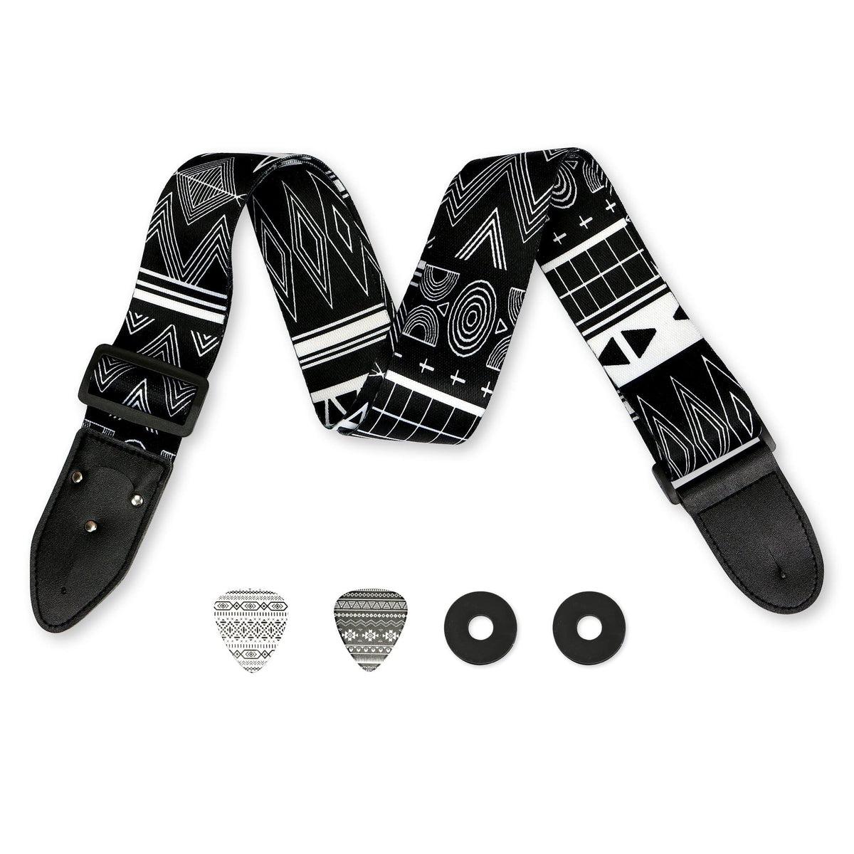 Black &amp; White Southwestern Guitar Strap - Art Tributes