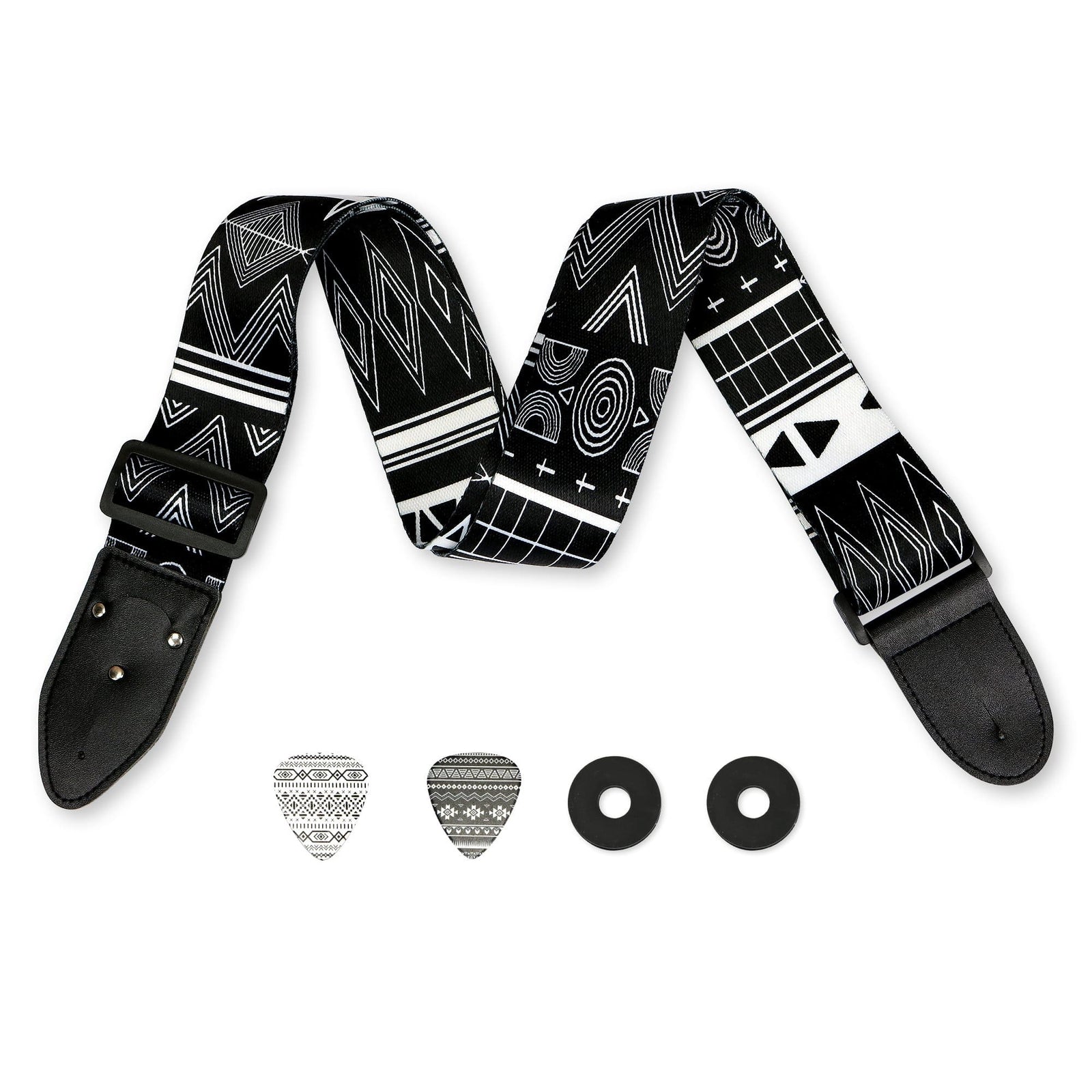 Black & White Southwestern Guitar Strap - Art Tributes