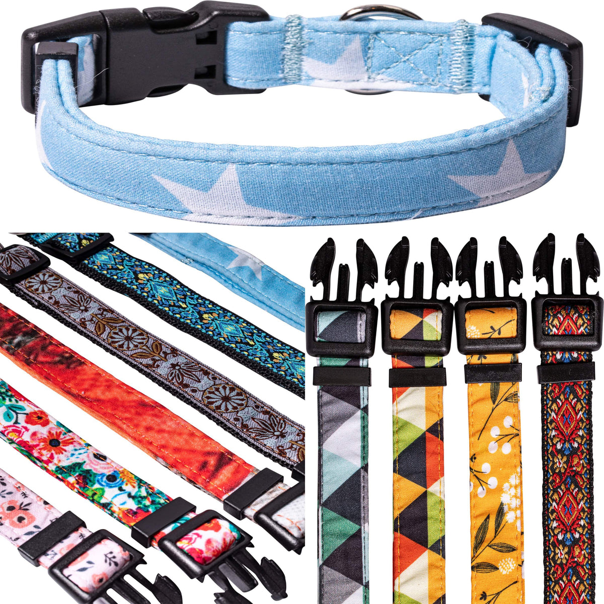 Blue Stars Dog Collar for Small , Medium and Large Dogs