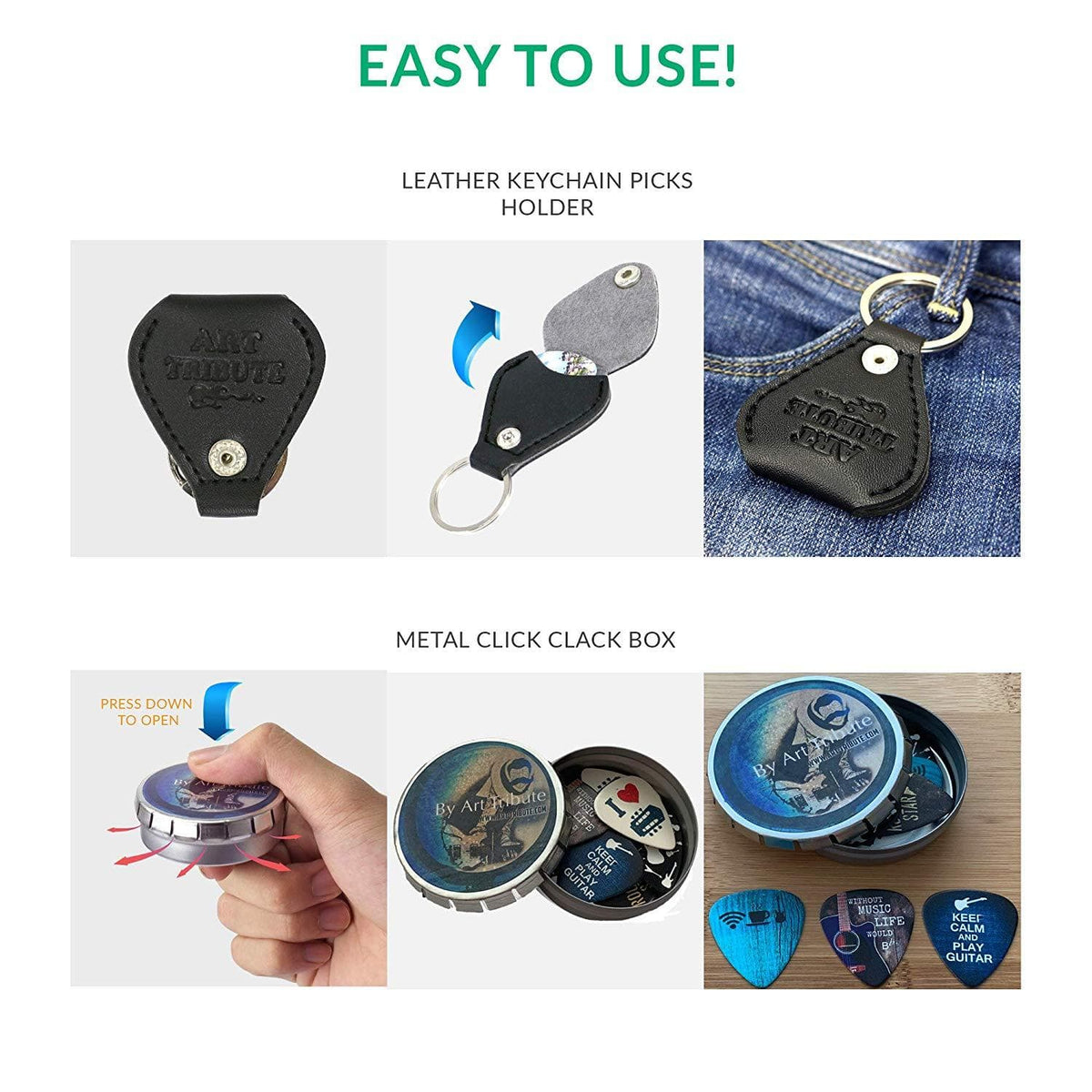 Vintage Guitar strap + Cool Guitar Picks Set - Art Tributes