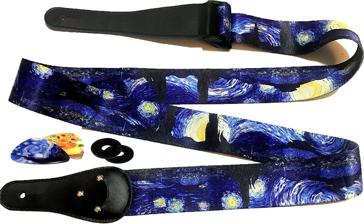 Van Gogh Guitar Set - &quot;Starry Night&quot; Guitar Strap + 12 Van Gogh Guitar Picks - Art Tributes