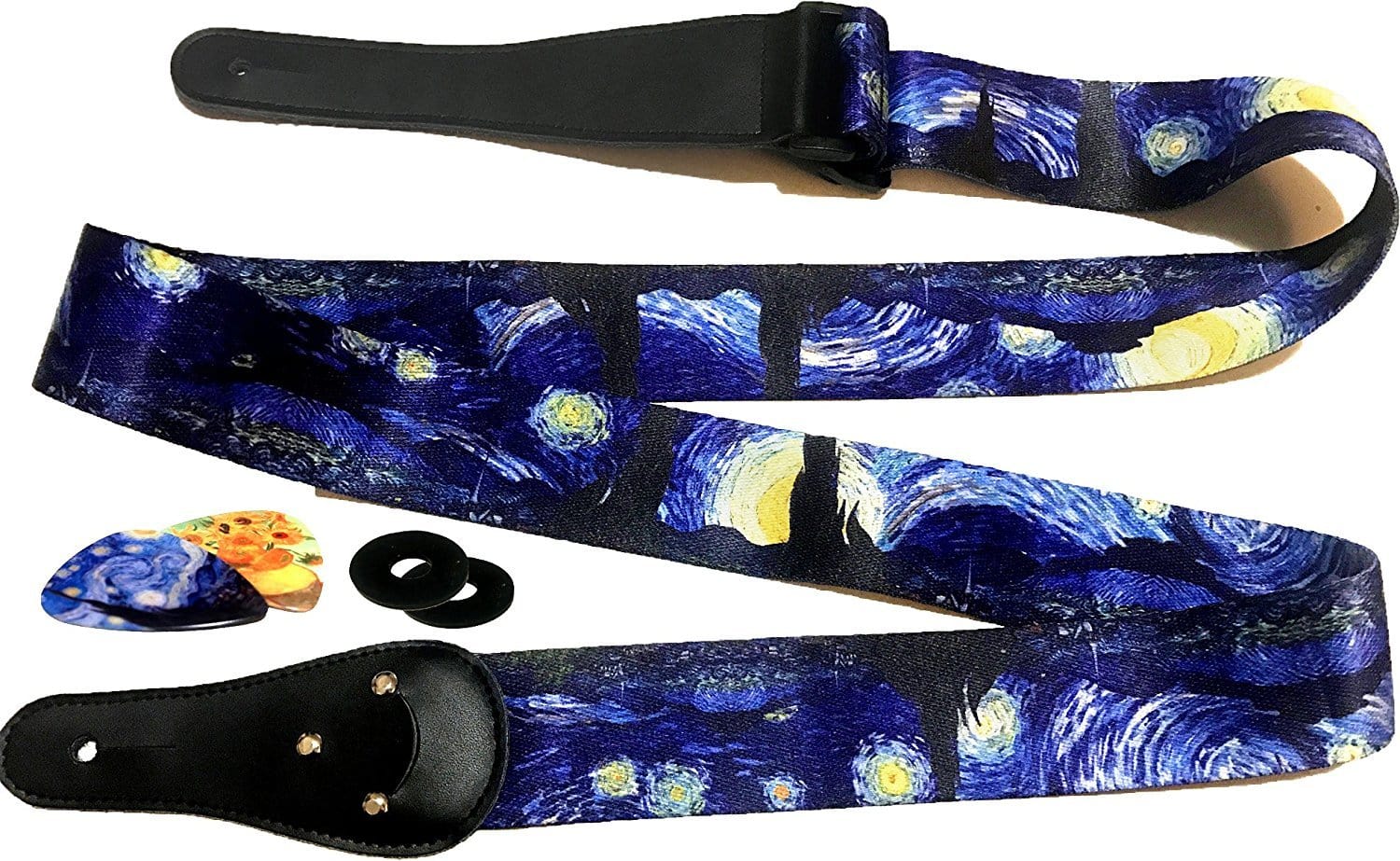 Van Gogh Guitar Set - "Starry Night" Guitar Strap + 12 Van Gogh Guitar Picks - Art Tributes