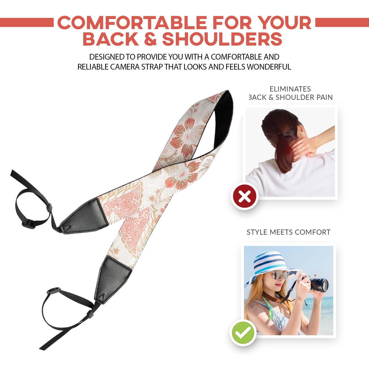 Tropical Sky Camera Strap for Canon and Nikon -White Pink Floral strap For DSLR camera